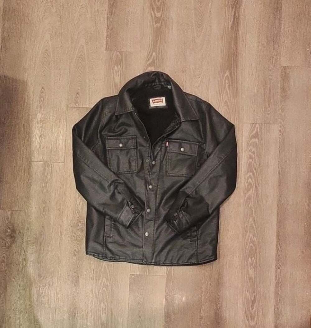 Levis Black Faux Leather Sherpa Trucker Jacket Size M